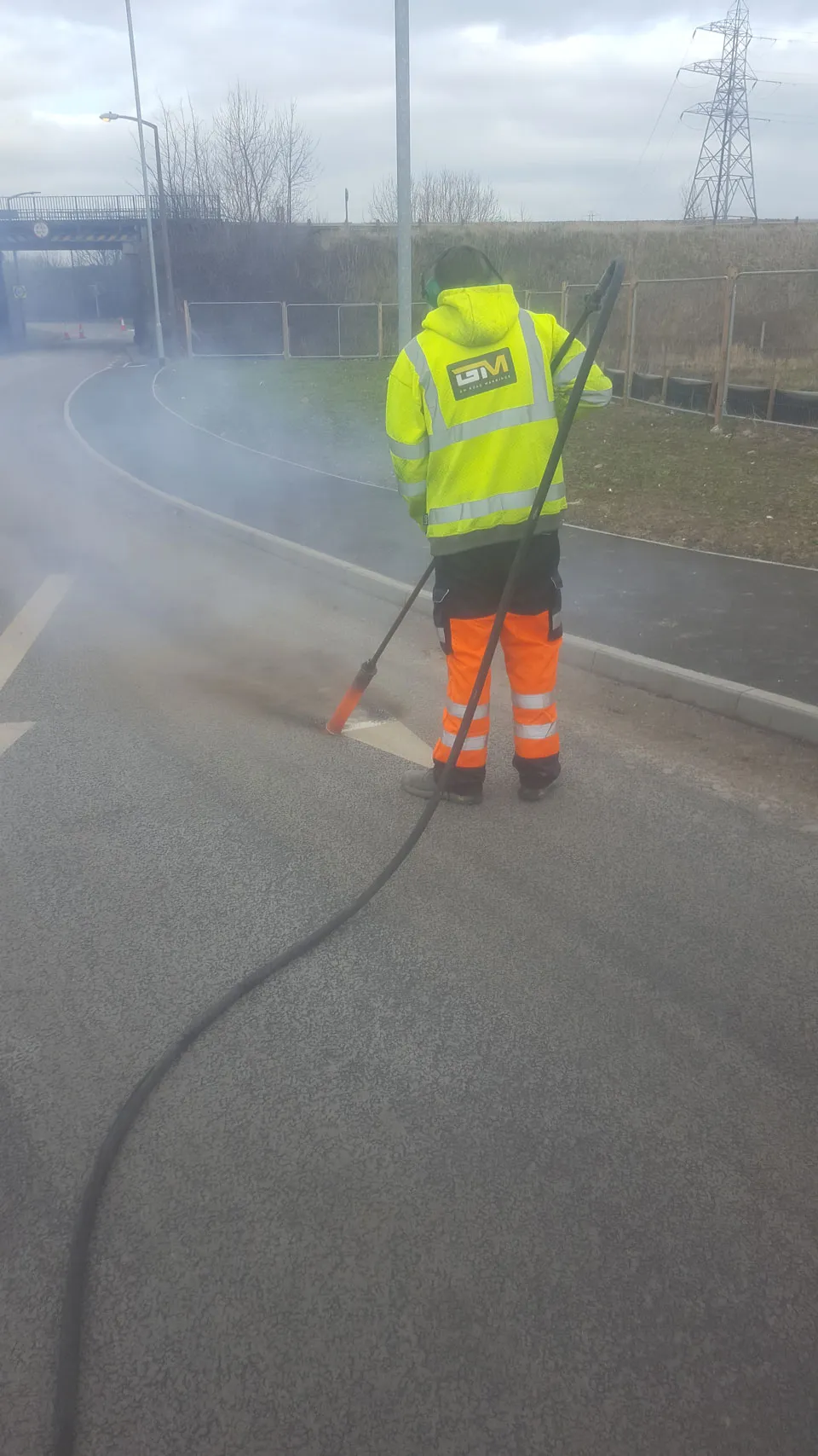 Professional line marking removal on car park surface